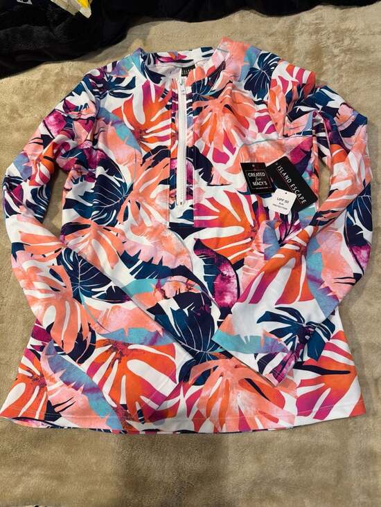 Island Escape Other - Island Escape Women's Tropical Print Half-Zip Long Sleeve Rashguard Swimsuit